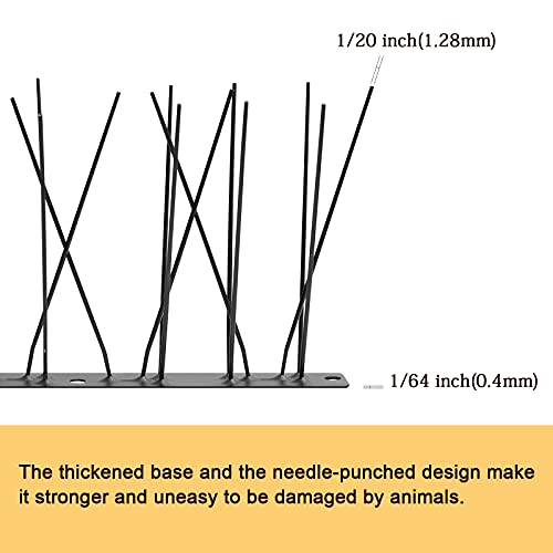 OFFO Black Bird Spikes Pre-Assembled for Pigeons Birds, Cover 24 Feet Durable Bird Deterrent Spikes with Stainless Steel, Bird Repellent Spikes for Fence Roof Mailbox Window Matte Black