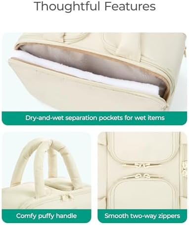 BAGSMART Travel Toiletry Bag, Puffy Large Toiletry Bag for Women, Lightweight Cosmetic Makeup Bag Organizer with Handle for Traveling, Accessories, Essentials, Toiletries （Beige
