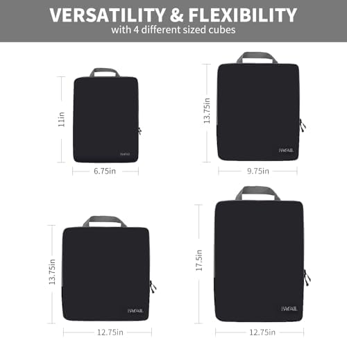 BAGAIL 4 Set/6 Set/8 Set Compression Packing Cubes Travel Accessories Expandable Packing Organizers(Black ClothPattern 4 Set)