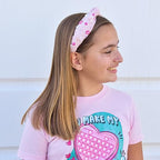 FROG SAC Top Knot Headband for Girls - Knotted Valentines Day Head Bands for Kids, Jeweled Rhinestone Vday Hair Band for Children, Pink Embellished Hair Accessories for Toddlers, Little Girl Hairband
