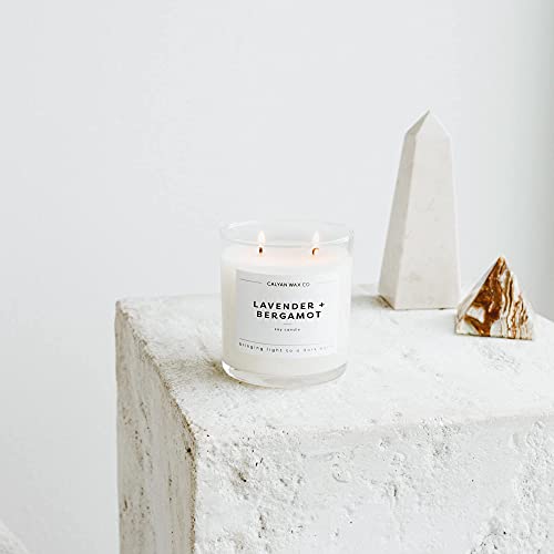 Calyan Wax Scented Candle, Lavender & Bergamot Candle for The Home Scented with Cedar & Citrus, Soy Wax Aromatherapy Candle in Glass Jar with 37 Hour Burn Time, Non Toxic Scented Candles Gifts