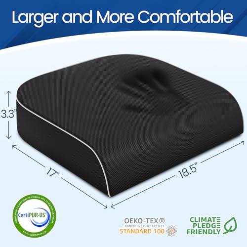 SweetSlubr Seat Cushion for Taibone Pain Relief, Office Chair Cushion, Memory Foam Large Chair Cushion with Non-Slip Cover for Soft Support at Office Chair, Car Seat, Airplane, Bleacher Black/XLarge