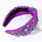 Mardi Gras Hairband for Women Purple Pearl Rhinestone Knotted Headband Carnival Parade Party Hair Accessories
