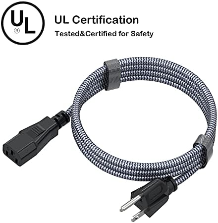 Power Cord, Goalfish 3 Prong AC Power Cable 6.6FT(2m) Nylon Braided Replacement 3 Pin Power Cord UL Certified for Computer, TV, Monitor, Printer, PC, Projector, Power Supply Cable