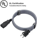 Power Cord, Goalfish 3 Prong AC Power Cable 6.6FT(2m) Nylon Braided Replacement 3 Pin Power Cord UL Certified for Computer, TV, Monitor, Printer, PC, Projector, Power Supply Cable
