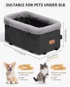 BurgeonNest Dog Carseat for Small Dog, Upgraded Console Pet Booster Seat with Metal Frame, Pet Carseat with Double Protection Seat Belts, Washable Cushion, Safety Leash and Storage Pocket(Large)