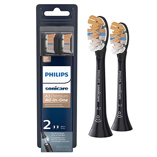 Philips Sonicare Genuine A3 Premium All-in-One Replacement Toothbrush Heads, 2 Brush Heads, Black, HX9092/95