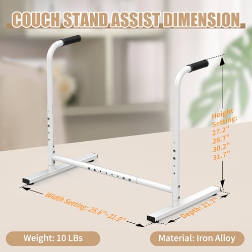 THOOUM Couch Chair Sofa Stand Assist for Seniors, Height & Width Adjustable Couch Lift Assist for Elderly Mobility Sit to Stand(300LBs Loading, Polished White)
