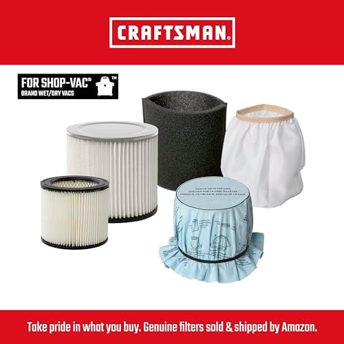 CRAFTSMAN CMXZVBE38854 General Purpose Wet Dry Vac Replacement Vacuum Filter for Most Shop-Vac Branded Shop Vacuums, Friction Fit Installation, Traps General Debris