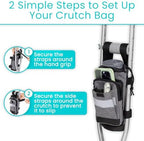Vive Crutch Accessories Bag - Pouch for Crutches - Accessory Storage Carry Kit for Women, Men, Adults, Kids - Cup and Bottle Pocket Holder with Ergonomic Design (Gray)