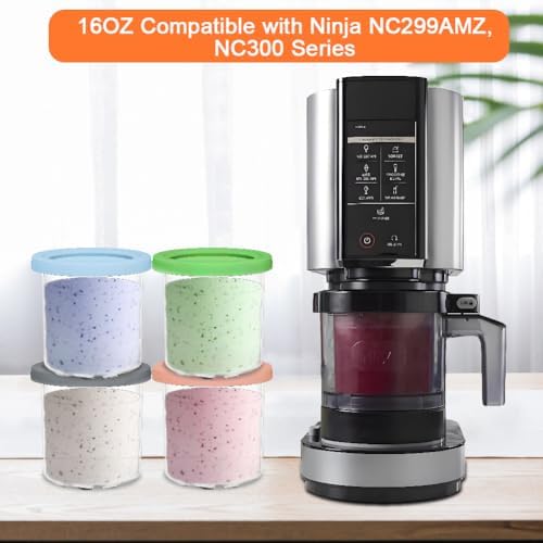 Creami Pints and Lids for Ninja, 4PCS Creamy Icecream Containers Cups Jars Tubs Canisters Set, Smoothie Pot Compatible with NC299AMZ & NC300s Series Creamer Ice Cream Maker Machine Accessories