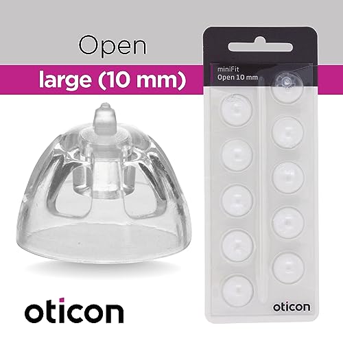 Oticon MiniFit Open (10mm - Large) 20 Domes, Genuine OEM Denmark Replacements, Oticon Hearing Aid Domes for Oticon Bernafon Sonic Philips MiniRITE Hearing Aids Supplies - 2 Packs / 20 Domes Total