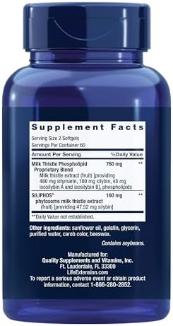 Life Extension Advanced Milk Thistle - With Silybin, Phosphatidylcholine and other Phospholipid - For Liver, Kidney Health & Detox - Non-GMO, Gluten-Free -120 Softgels