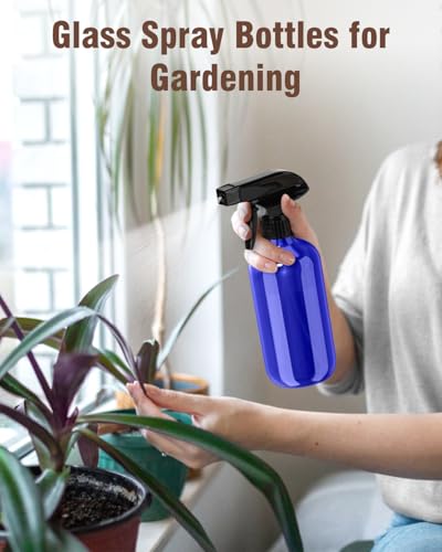 Glass Spray Bottle, Blue Glass Spray Bottle Set & Accessories for Non-toxic Window Cleaners Aromatherapy Facial Hydration Watering Flowers Hair Care (2 Pack/8 oz) (Blue)