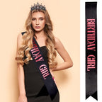 Velscrun Pink-Black Crystal Birthday Tiara Crowns for Women Girls Elegant Princess Crown with Combs Birthday Girl Headband Sash Happy Birthday Party Decorations Birthday Gift Hair Accessories