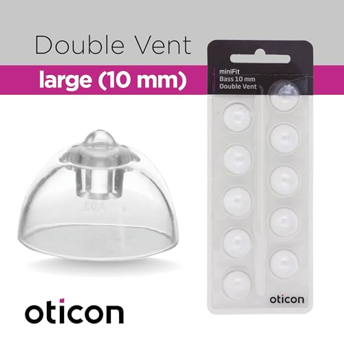 Oticon MiniFit Bass Double Vent 10mm = 0.39 inches - Large 20 Domes, Genuine OEM Denmark Replacements, Oticon Hearing Aid Domes Compatible with Oticon Bernafon Sonic Hearing Aid-2Pack/20 Domes Total
