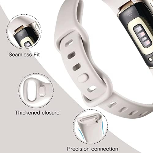 Maledan 3 Pack Bands Compatible with Fitbit Charge 5/Charge 6 Advanced Fitness Tracker, Soft Slim Sport Waterproof Replacement Accessory Wristbands for Women Men, Black/Gray/White