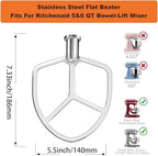 Stainless Steel Flat Beater Replacement for kitchenAid 5qt-6qt, Bowl-Lift Stand Mixer Accessories Fit for Professional 5 Plus and 600 Seris Mixers, Heavy Duty and Dishwasher Safe