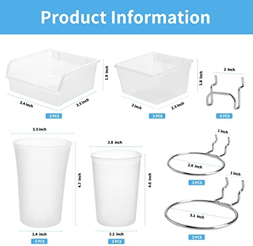 FZK Pegboard Bins PegBoard Cups with Hooks & Loops 12 Pack Set, Pegboard Bins, Peg Board Organizer Accessories, Pegboard Accessories for Craft Room Garage Office Workbench, Clear