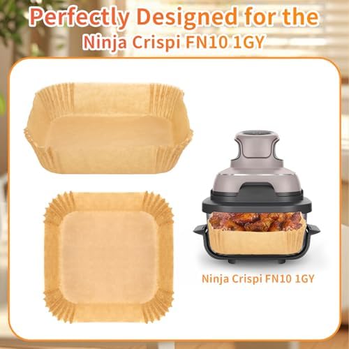 200PCs Air Fryer Paper Liners for Ninja Crispi, Non-Stick and Disposable, Fits Ninja Crispi FN101GY, 100 Large for 4-Qt & 100 Small for 6-Cup Container, Bleach-Free Square/rounded Paper Accessories.