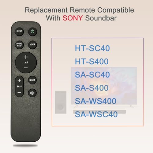 RMT-AH513U Replacement Remote Control Compatible with Sony SoundBar HT-SC40 HT-S400 SA-SC40 SA-S400 SA-WS400 SA-WSC40 HTSC40 HTS400 SASC40 SAS400 SAWS400 SAWSC40