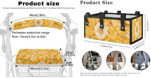 LedBack Cushion Walkers Accessories Sets Yellow Flowers Walker Seat Backrest Covers Replacement Storage Bag for Rollator Seat & Roller Bar Covers, Easy to Clean