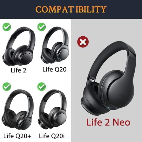 SOULWIT Cooling Gel Ear Pads Cushions Replacement for Anker Soundcore Life 2 (Not fit Life 2 Neo)/Q20/Q20+/Q20I/Q20BT Headphones, Ear Pads with High-Density Noise Isolation Foam - Black