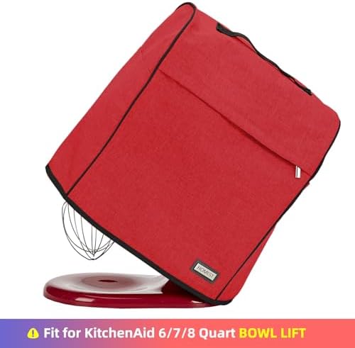 HOMEST Stand Mixer Dust Cover Compatible with KitchenAid 6/7/8 Quart Bowl Lift, Zipper Pocket for Various Kitchen Appliance Accessories, Red (Patent Design)