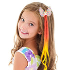 Little World Hair Clips for Girls - 6 Pcs Curly Clip in Hair Extensions with Cute Unicorn Bow - 13in Gradient Color Hair Clips for Girls Clip On for Toddler Kids Girls Ponytails Accessories