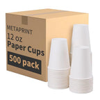 METAPRINT [500 Count] 12 oz Disposable Paper Coffee Cups, White Hot Paper Cups for Cafes, Bistros, Parties, and Events