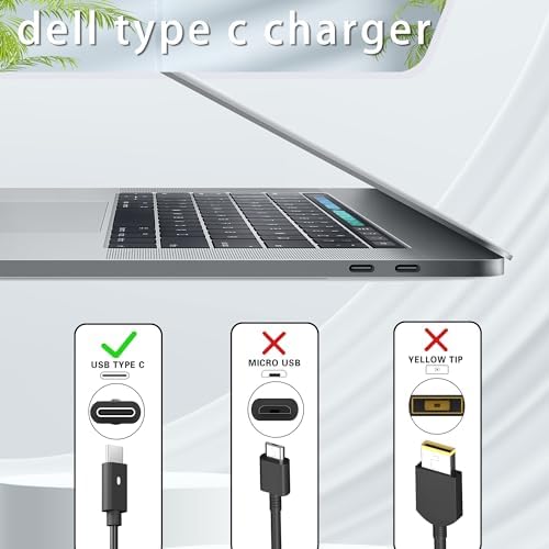 65W 45Watt Type C Laptop Charger Replacement for Dell USB C Charger Latitude 7275 7370 5420 5285 5290 5520 XPS 13 9250 9360 9365 9370 9380 9350 9550 Chromebook 3100 3400 5190 AC Adapter Power Supply
