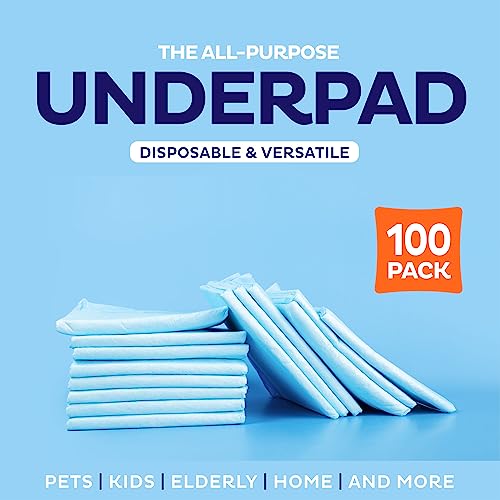 Chucks Pads Disposable [100-Pack] Underpads 17"x 24" Incontinence Chux Pads Absorbent Fluff Protective Bed Pads, Pee Pads for Babies, Kids, Adults & Elderly | Puppy Pads Large for Training Leak Proof