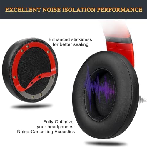 SoloWIT Replacement Ear Pads Cushions for Beats Studio 2 & Studio 3 Wired & Wireless Headphones, Earpads with Soft Protein Leather, Noise Isolation Memory Foam, Added Thickness - Black