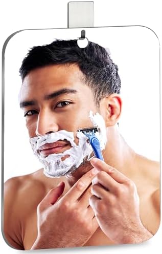 Shatterproof Shower Mirror for Shaving with Hook (X-Larger 1 Pack 8x 9 Inch)40% Cheaper Than The Original,Unbreakable Deluxe Plexiglass Makeup Mirror,Bathroom Wall Hanging,Portable Handheld Camping