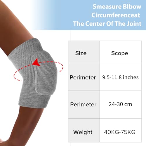 COMNICO Arm Brace Pads Elbow Protector Strap Pair Gray, Breathable Anti-Collision Sponge Tendonitis Fitness Volleyball Basketball Tennis Golfers Knee Support Band for Kids Men Women Elderly