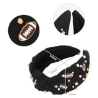 YARIEW Football Headbands for WomenPearl Rhinestone Jeweled Knotted Headband for Women Fashion Headband Wide Game Day Sports Hair Accessories Gift for Football Mom Fans Christmas (Black)
