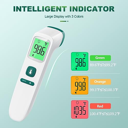 GoodBaby Non-Contact Thermometer for Adults and Kids,Digital Forehead Thermometer with Fever Alarm,Silent Mode and 35-Set Memory,Forehead/Object 2 in 1 Mode-Basal Thermometer,Green (FC-IR202-Green)