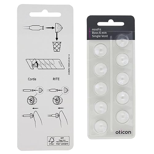 Genuine Oticon Hearing Aid Domes MiniFit Single Vent Bass 6mm (0.24 inches - Small), Oticon Branded OEM Denmark Replacements, Authentic Accessories for Optimal Performance -2 Packs / 20 Domes Total