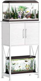 5-10 Gallon Fish Tank Stand, Metal Double Aquarium Stand with Cabinet for Fish Tank Accessories Storage, Heavy Duty 20.5" L* 11.02" W Tabletop, 500LBS Capacity White PG06YGW