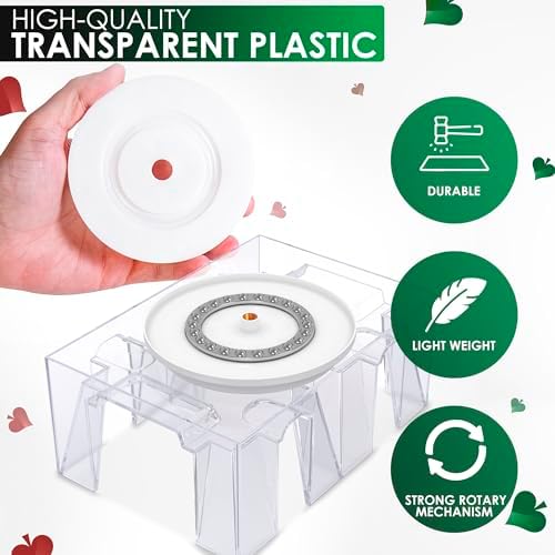 Dual Deck Revolving Card Holder - 360 Degree Poker Playing Cards Holder Canasta Card Holder Casino Accessories Acrylic Playing Card Holder for Playing Card Games - Clear Tray Poker Card Deck Holder