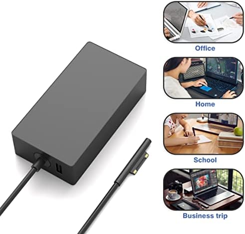 65W Surface Pro Charger Replacement for Microsoft Surface Laptop 2 3, Surface Pro X 9 8 7 6 5 4 3, Surface Go 2 Go 3, Surface Book 1 2 Microsoft Surface Charger Power Supply Adapter