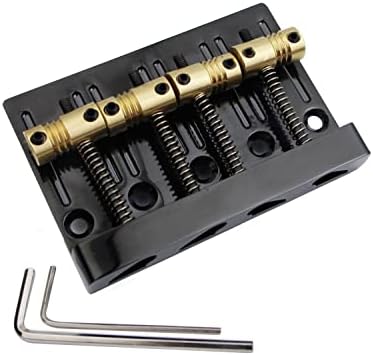 Guyker 4 String High Mass Bass Bridge with Vintage CNC Machined Brass Saddles Tailpiece Replacement for Jazz Electric Bass (GB403, black)