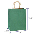 BagDream Shopping Bags 8x4.25x10.5 Inches 100Pcs Gift Bags Kraft Bags Retail Bags Green Stripe Paper Bags with Handles Bulk, 100% Recycled Paper Gift Bags