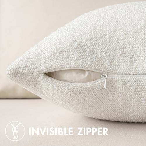 MIULEE Set of 2 White Throw Pillow Covers 20x20 Inch Decorative Couch Pillow Covers Textured Boucle Accent Solid Christmas Pillow Cases Soft for Cushion Chair Sofa Bedroom Livingroom Home Decor