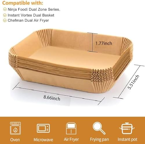 Air Fryer Paper Liners, 100PCS Rectangle 8.6"x5.5" Disposable Parchment, AirFryer Accessories Non-Stick Baking Paper for Ninja Foodi Dual Zone Air Fryer DZ201/DZ401/DZ550