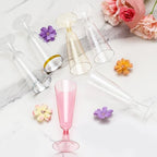 SUREHOME Champagne Flutes Plastic 100 Pack Gold Glitter Champagne Glasses Disposable Mimosa Glasses 5.5 Oz Sparkle Clear Acrylic Wedding Toasting Glasses Bulk for Party Bar Accessories Cocktail Cups