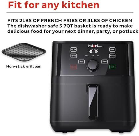 Instant Pot Vortex 5.7QT Air Fryer, Custom Program Options, 4-in-1 Functions, EvenCrisp Technology that Crisps, Roasts, Bakes and Reheats, 100+ In-App Recipes, from the Makers of Instant Pot, Black