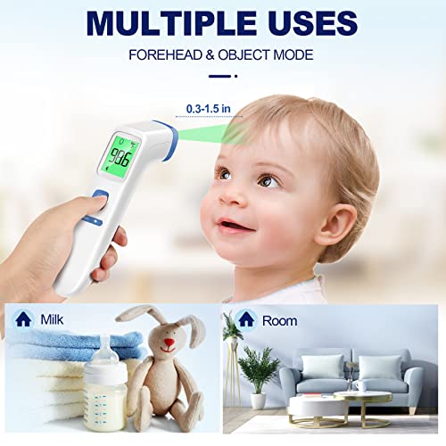 GoodBaby Non-Contact LCD Thermometer for Adults and Kids, Digital Forehead Thermometer with Fever Alarm, Silent Mode and 35-Set Memory, Object 2 in 1 Mode, FSA/HSA Eligible, Blue
