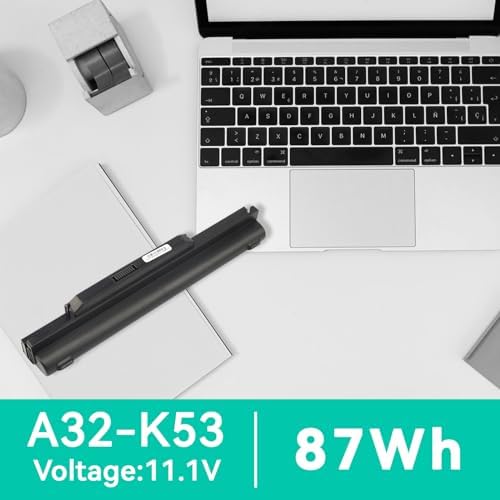 87Wh/7800mAh Laptop Battery Replacement for Asus A53E A32-K53 A42-K53 A45 A53S A43S A53Z A83 A84 K43 K43BY K43E K43S K43T K53 K53E K53T K54 A54C K53SV K84 X43 X44 X53E X53U - High Performance 9 Cells