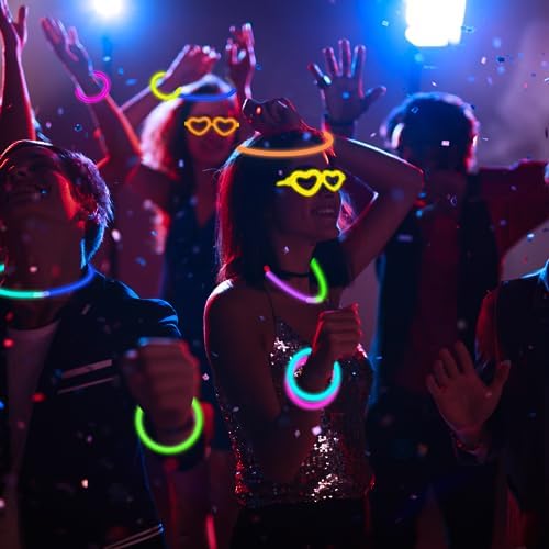 20 Pack Valentines Day Glow Heart Glasses Party Favor Supplies with 80 Glow Sticks & Connectors (for 20 Neon Glasses, 40 Bracelets or 13 Necklaces), Glow in Dark Accessories for Wedding Dance Camping